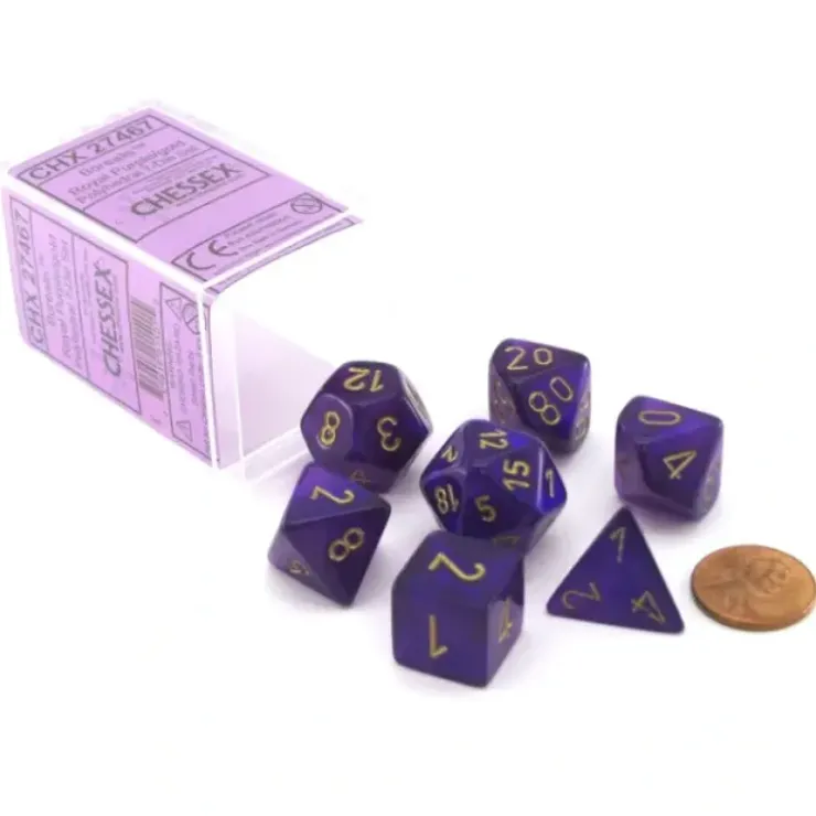 Dice>Polyhedral 7-Die Borealis Chessex Dice Set - Royal Purple with Gold Numbers - Your Source for Gaming Essentials