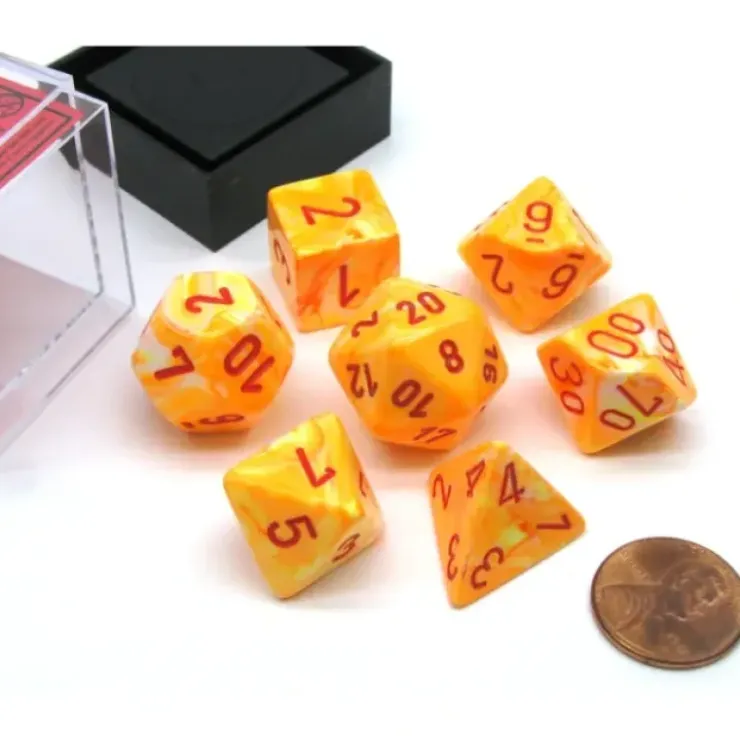 Dice>Polyhedral 7-Die Festive Chessex Dice Set - Sunburst with Red Numbers - Your Source for Gaming Essentials