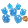 Dice>Polyhedral 7-Die Frosted Chessex Dice Set - Caribbean Blue with White Numbers - Your Source for Gaming Essentials