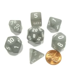 Dice>Polyhedral 7-Die Frosted Chessex Dice Set - Smoke with White Numbers - Your Source for Gaming Essentials