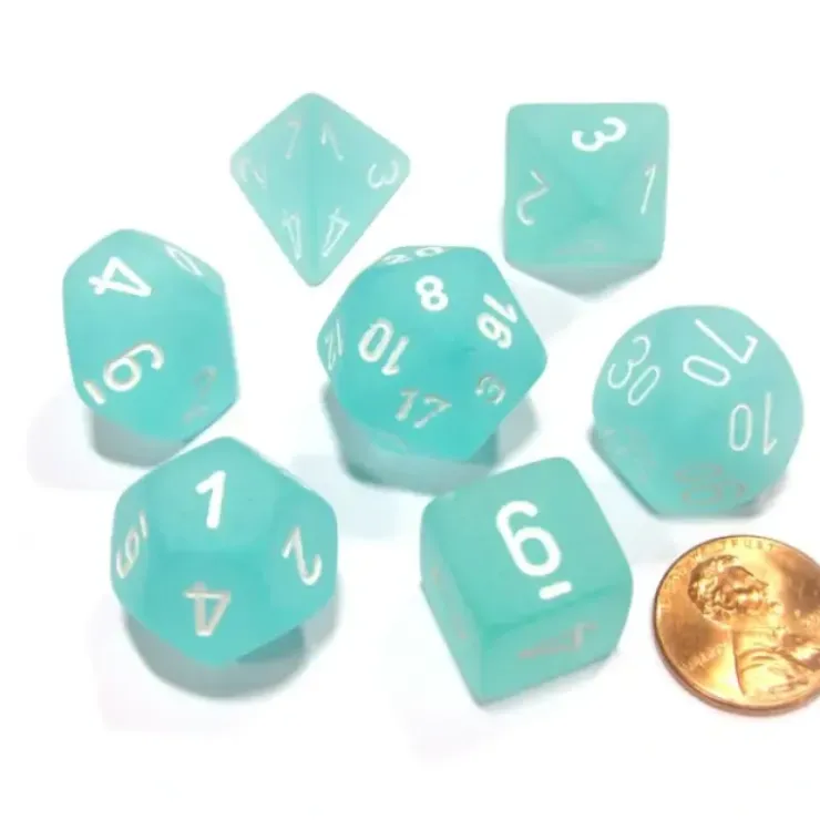 Dice>Polyhedral 7-Die Frosted Chessex Dice Set - Teal with White Numbers - Your Source for Gaming Essentials