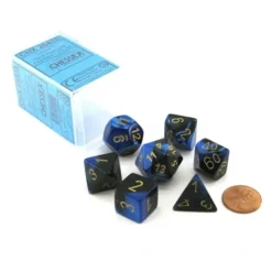 Dice>Polyhedral 7-Die Gemini Chessex Dice Set - Black-Blue with Gold Numbers - Your Source for Gaming Essentials