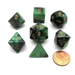 Dice>Polyhedral 7-Die Gemini Chessex Dice Set - Black-Green with Gold Numbers - Your Source for Gaming Essentials