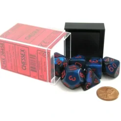 Dice>Polyhedral 7-Die Gemini Chessex Dice Set - Black-Starlight with Red Numbers - Your Source for Gaming Essentials