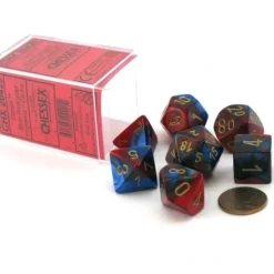 Dice>Polyhedral 7-Die Gemini Chessex Dice Set - Blue-Red with Gold Numbers - Your Source for Gaming Essentials