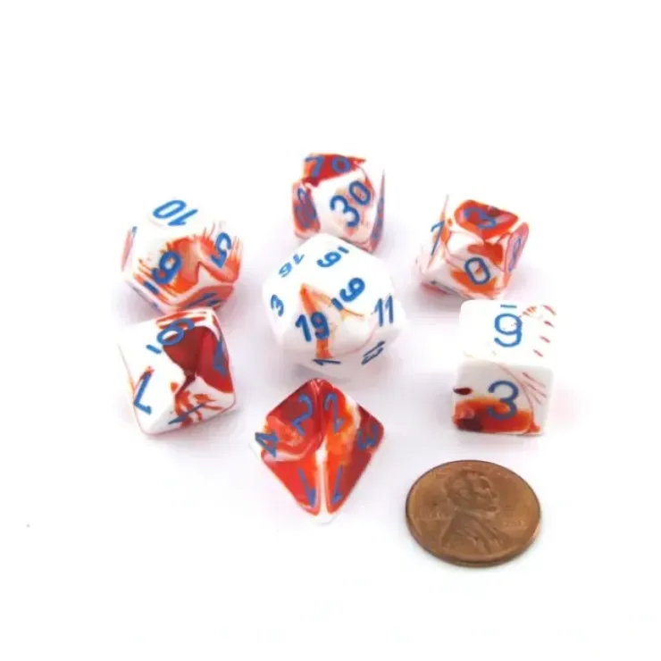Dice>Polyhedral 7-Die Gemini Chessex Lab Dice 3 Set - Red-White with Blue Numbers - Your Source for Gaming Essentials