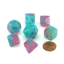 Dice>Polyhedral 7-Die Gemini Chessex Lab Dice 3 Set with Luminary - Gel Green-Pink - Your Source for Gaming Essentials