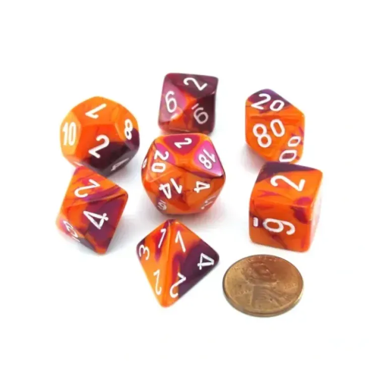 Dice>Polyhedral 7-Die Gemini Lab Dice 3 Set with Black Light Reactive - Orange-Purple - Your Source for Gaming Essentials