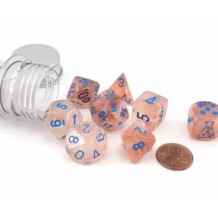 Dice>Polyhedral 7-Die Luminary Lab Dice 5 Set - Borealis Rose Gold with Light Blue - Your Source for Gaming Essentials