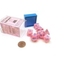Dice>Polyhedral 7-Die Lustrous Lab Dice Chessex Dice Set - Pink with Blue Numbers - Your Source for Gaming Essentials