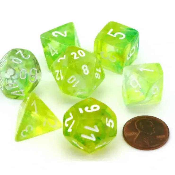 Dice>Polyhedral 7-Die Nebula Lab Dice 2 Chessex Dice with Luminary- Spring with White - Your Source for Gaming Essentials