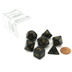 Dice>Polyhedral 7-Die Opaque Chessex Dice Set - Black with Gold Numbers - Your Source for Gaming Essentials