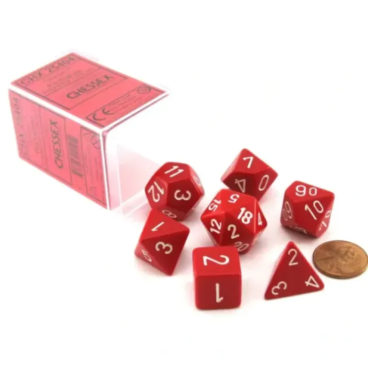 Dice>Polyhedral 7-Die Opaque Chessex Dice Set - Red with White Numbers - Your Source for Gaming Essentials