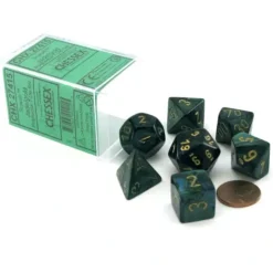 Dice>Polyhedral 7-Die Scarab Chessex Dice Set - Jade with Gold Numbers - Your Source for Gaming Essentials