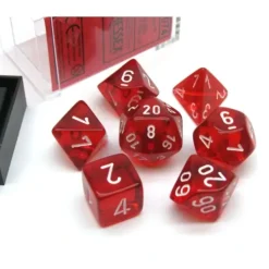 Dice>Polyhedral 7-Die Translucent Chessex Dice Set - Red with White Numbers - Your Source for Gaming Essentials