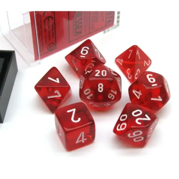 Dice>Polyhedral 7-Die Translucent Chessex Dice Set - Red with White Numbers - Your Source for Gaming Essentials