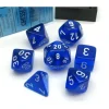 Dice>Polyhedral 7-Die Translucent Chessex Dice Set - Blue with White Numbers - Your Source for Gaming Essentials