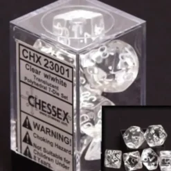 Dice>Polyhedral 7-Die Translucent Chessex Dice Set - Clear - Your Source for Gaming Essentials