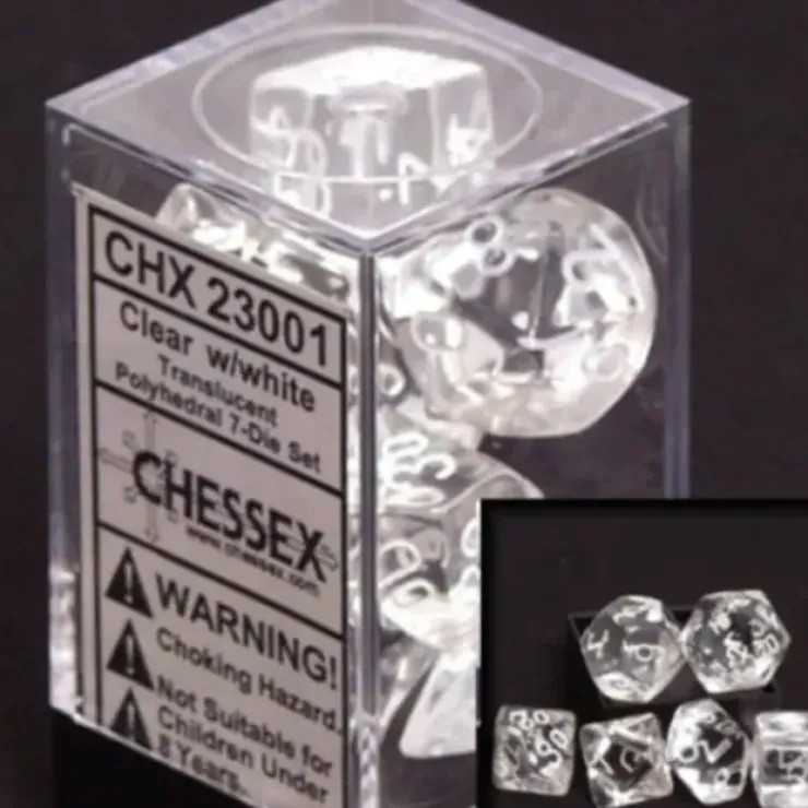 Dice>Polyhedral 7-Die Translucent Chessex Dice Set - Clear - Your Source for Gaming Essentials