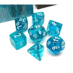 Dice>Polyhedral 7-Die Translucent Chessex Dice Set - Teal with White Numbers - Your Source for Gaming Essentials