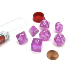 Dice>Polyhedral 7-Die Transparent Dice Set - Orchid - Your Source for Gaming Essentials