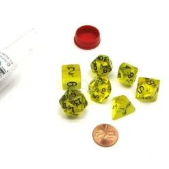 Dice>Polyhedral 7-Die Transparent Dice Set - Yellow - Your Source for Gaming Essentials