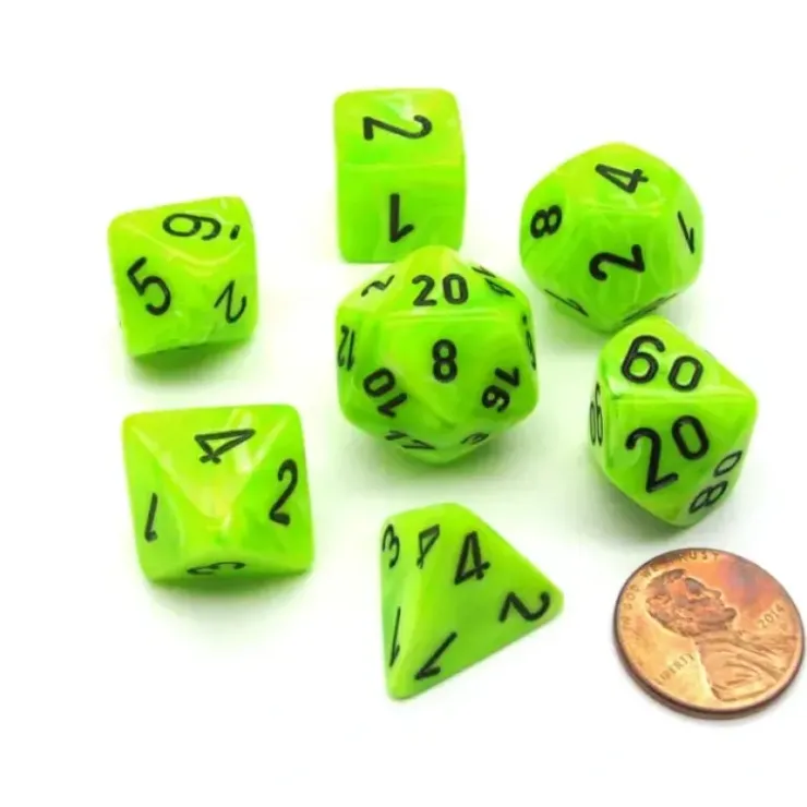 Dice>Polyhedral 7-Die Vortex Chessex Dice Set - Bright Green with Black Numbers - Your Source for Gaming Essentials