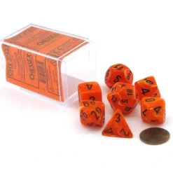 Dice>Polyhedral 7-Die Vortex Chessex Dice Set - Orange with black - Your Source for Gaming Essentials