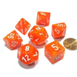 Dice>Polyhedral 7-Die Vortex Chessex Dice Set - Solar with White Numbers - Your Source for Gaming Essentials
