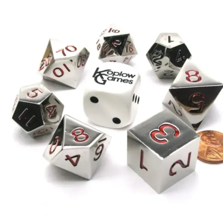 Dice>Polyhedral 7-Die Zinc Metal Alloy Dice Set - Red Numbers - Your Source for Gaming Essentials