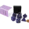 Dice>Polyhedral DnD 7-Dice Set, Luminary Borealis - Royal Purple with Gold Numbers - Your Source for Gaming Essentials