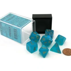 Dice>Polyhedral DnD 7-Dice Set, Luminary Borealis - Teal with Gold Numbers - Your Source for Gaming Essentials