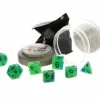 Dice>Polyhedral 7-Piece DnD Pizza Dungeon Dice Set - Glow Green & Blue - Your Source for Gaming Essentials