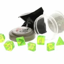 Dice>Polyhedral 7-Piece DnD Pizza Dungeon Dice Set - LuckyClear Neon Green - Your Source for Gaming Essentials