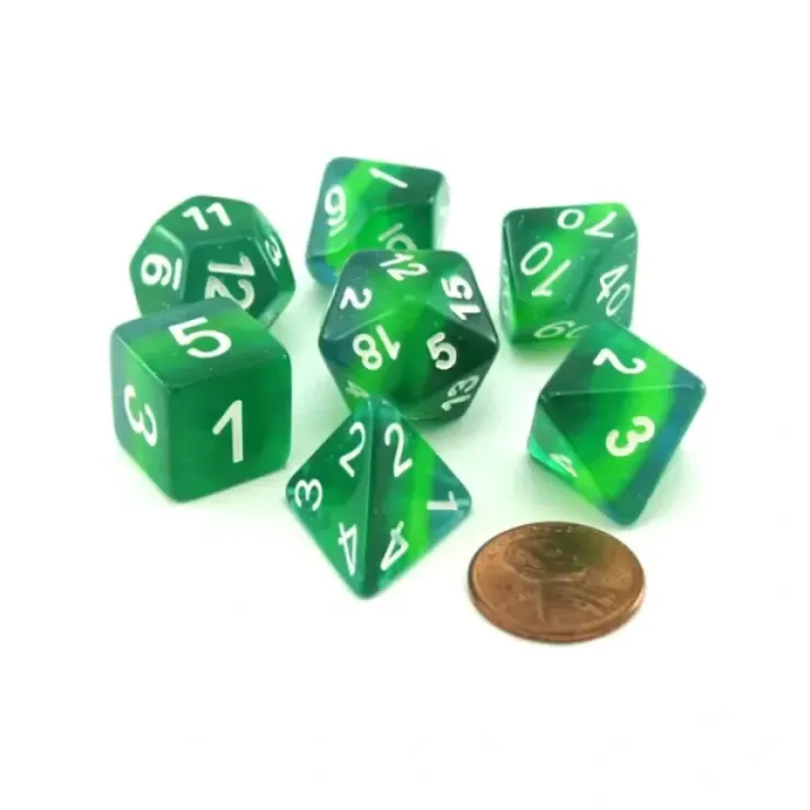 Dice>Polyhedral 7-Piece Layered Dice Set - Shades of Green - Your Source for Gaming Essentials
