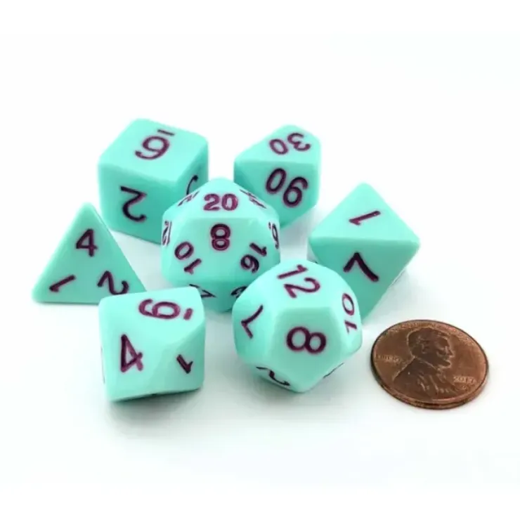Dice>Polyhedral 7-Piece Opaque Dice Set - Mint (Green) with Purple Numbers - Your Source for Gaming Essentials
