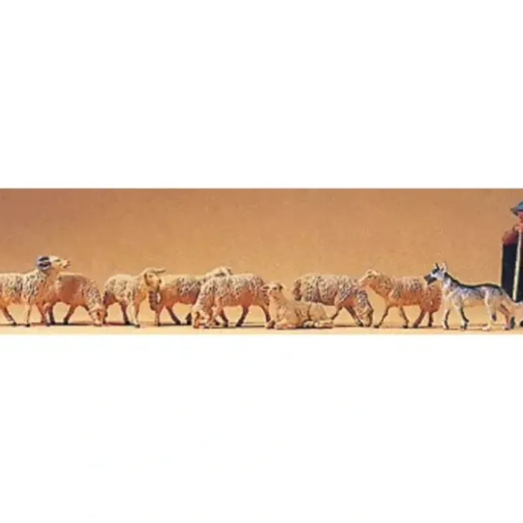 Preiser 65325 O Shepherd with Dog & Sheeps Figures (Set of 10) - Your Source for Gaming Essentials* Trains
