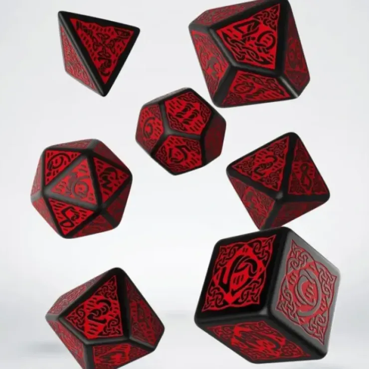 Dice>Q-Workshop Celtic Dice Set 3D Black with Red (7 Piece Set) - Your Source for Gaming Essentials