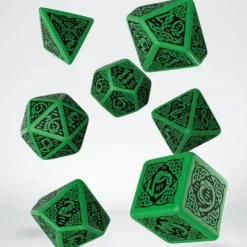 Dice>Q-Workshop Celtic Dice Set 3D Green with Black Revised (7 Piece Set) - Your Source for Gaming Essentials