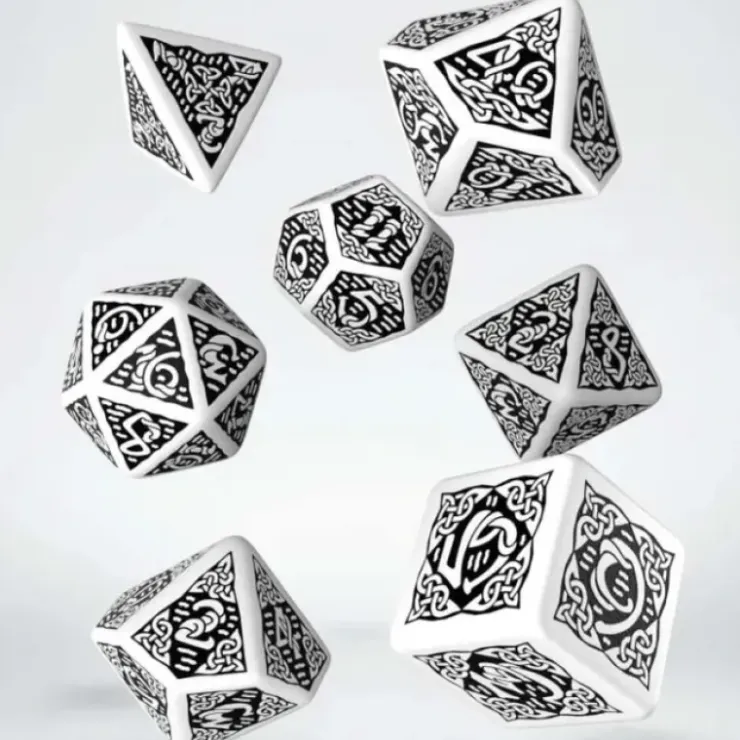 Dice>Q-Workshop Celtic Dice Set 3D White with Black (7 Piece Polyhedral Set) - Your Source for Gaming Essentials