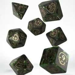 Dice>Q-Workshop Dragons Dice Set - Green with Gold Etches (7 Piece Set) - Your Source for Gaming Essentials