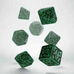 Dice>Q-Workshop Forest Dice Set 3D Green with Black Etches (7 Piece Set) - Your Source for Gaming Essentials