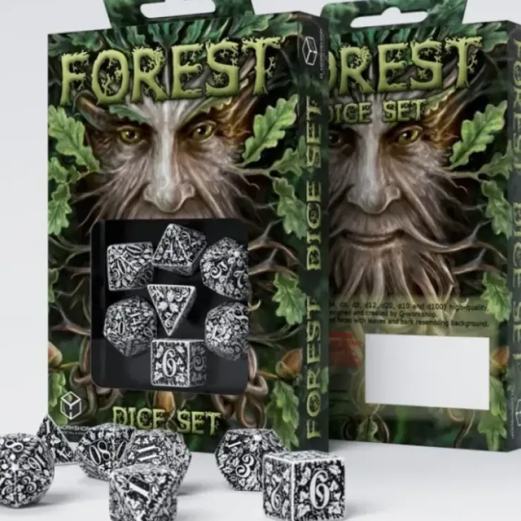 Dice>Q-Workshop Forest Dice Set 3D White with Black Etches (7 Piece Set) - Your Source for Gaming Essentials