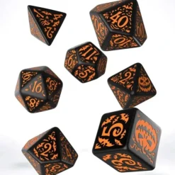 Dice>Q-Workshop Halloween Pumpkin Dice Set - Black with Orange Etches (7 Dice) - Your Source for Gaming Essentials