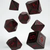 Dice>Q-Workshop Polyhedral Runic Dice Set - Black with Red Etches (7 Piece Set) - Your Source for Gaming Essentials