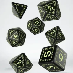 Dice>Q-Workshop Runic Dice Set Black with Glow-in-the-Dark Etches (7 Pieces Set) - Your Source for Gaming Essentials
