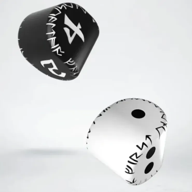 Dice>Q-Workshop Runic Unique Dice Set - 1 White/Black D2 + 1 Black/White D4 - Your Source for Gaming Essentials