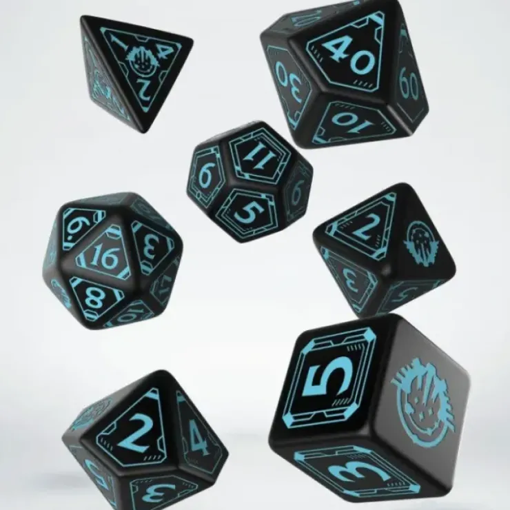 Dice>Q-Workshop Starfinder Dice Set Black with Teal Etches (7 Piece Set) - Your Source for Gaming Essentials