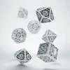 Dice>Q-Workshop Steampunk Clockwork Dice Set White with Black Etches (7 Piece Set) - Your Source for Gaming Essentials