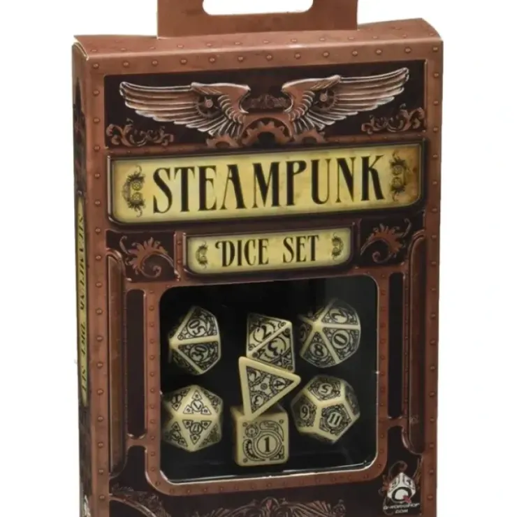 Dice>Q-Workshop Steampunk Dice Set Beige with Black Etches (7 Piece Set) - Your Source for Gaming Essentials
